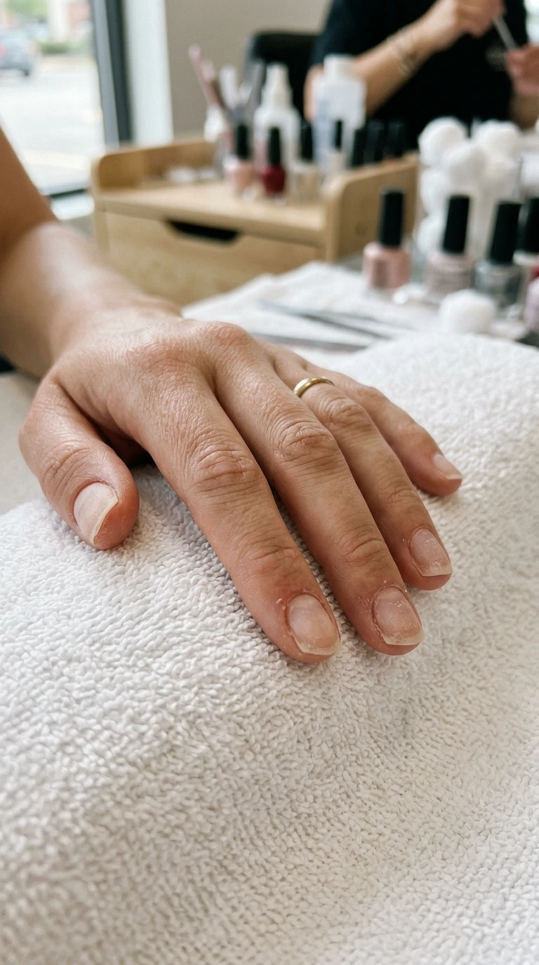 gel vs dip vs acrylic nails - natural nail shown after dip powder removal
