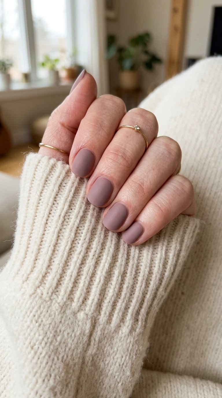 best nail shape for older hands - dusty mauve manicure on short nails