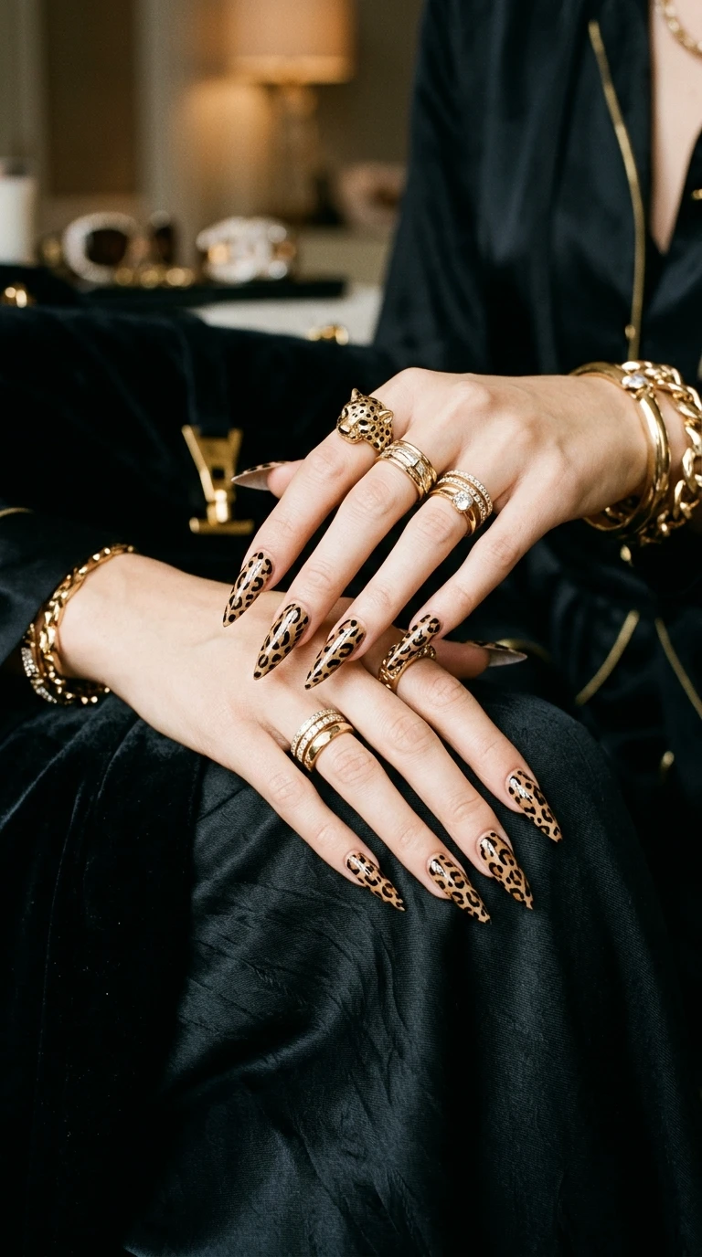 stiletto nail art ideas - Leopard print on stiletto nails