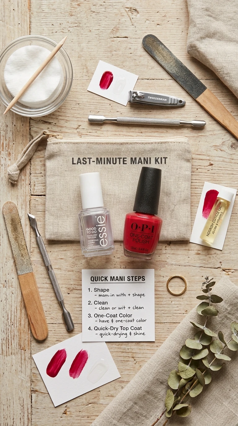 last minute summer nails - Manicure kit bottles flat lay