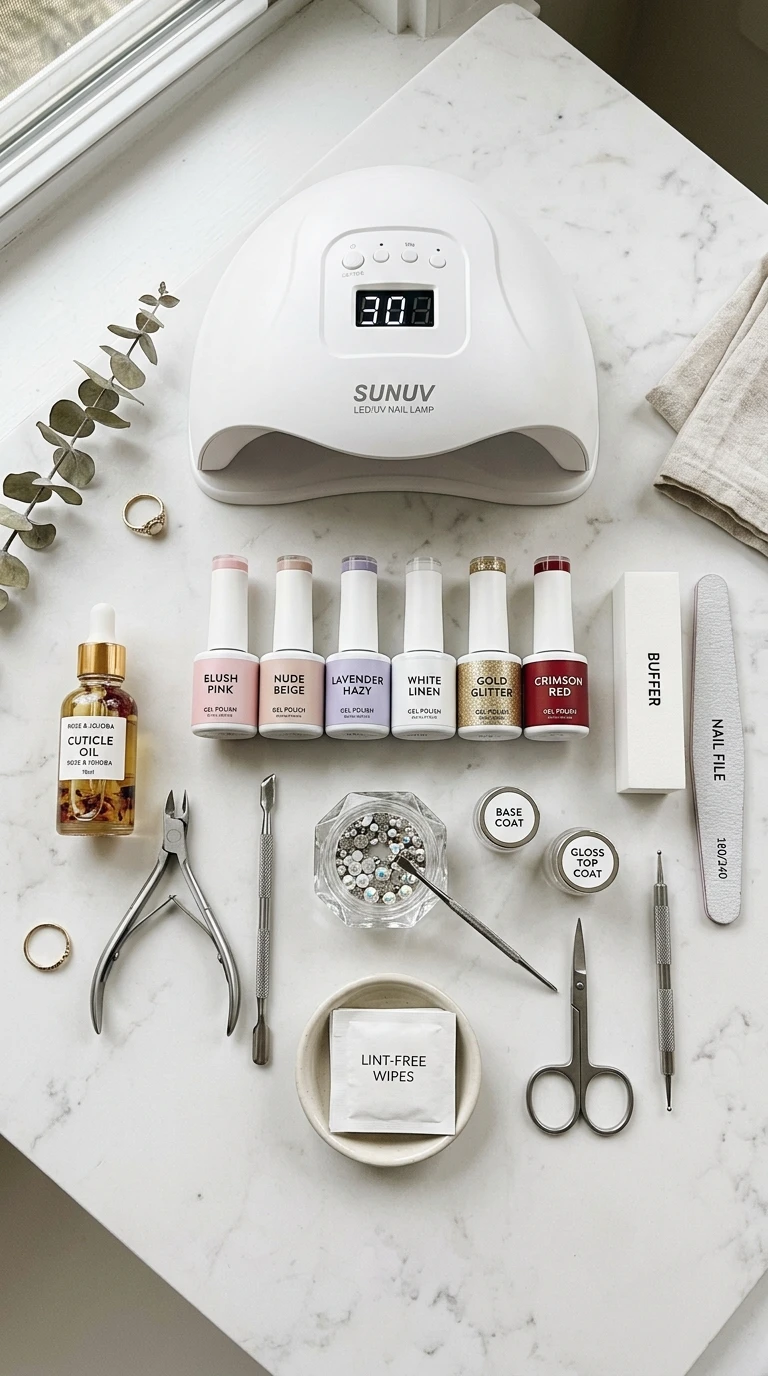 karol g nails ideas - Manicure toolkit flat lay