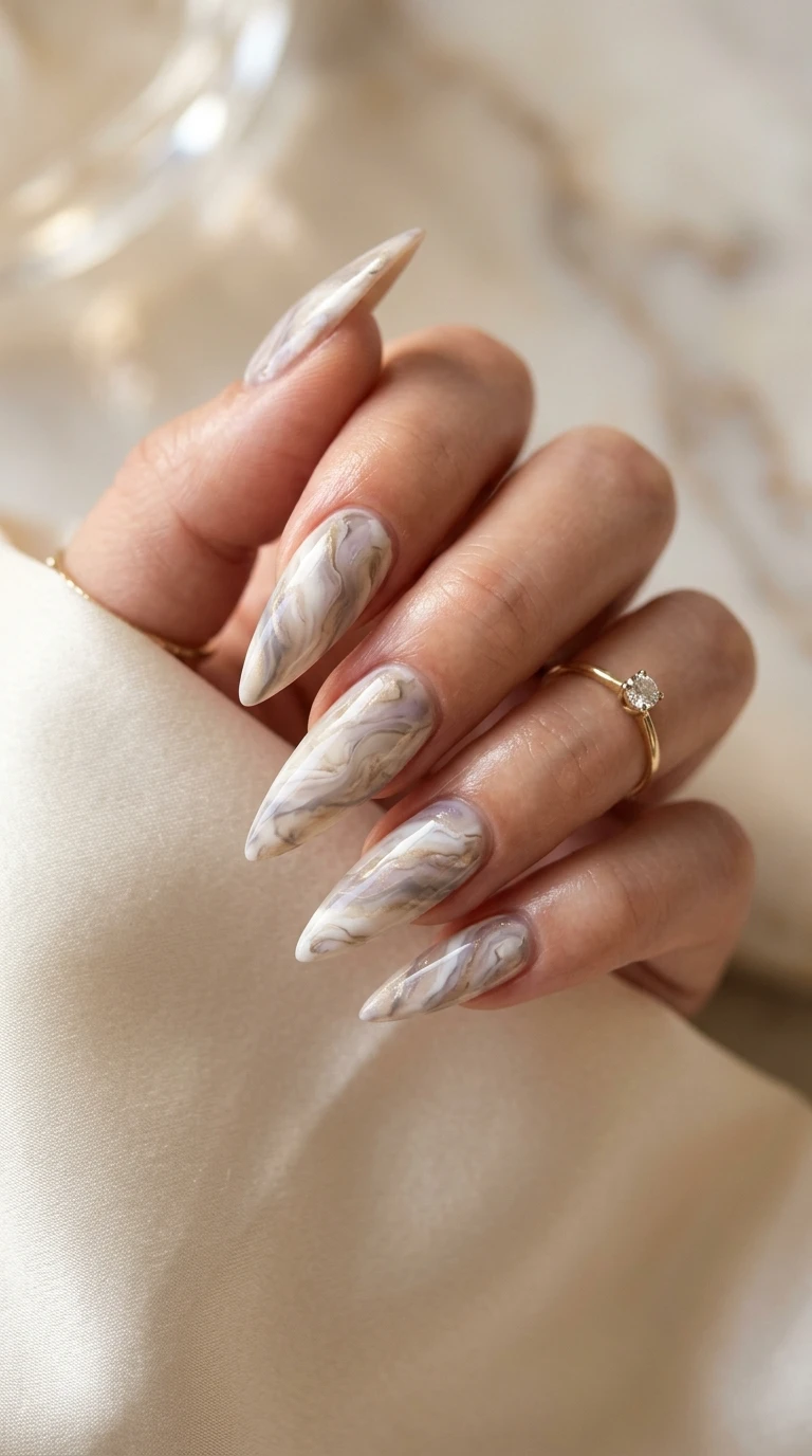 stiletto nail art ideas - Marble swirl pattern on nails