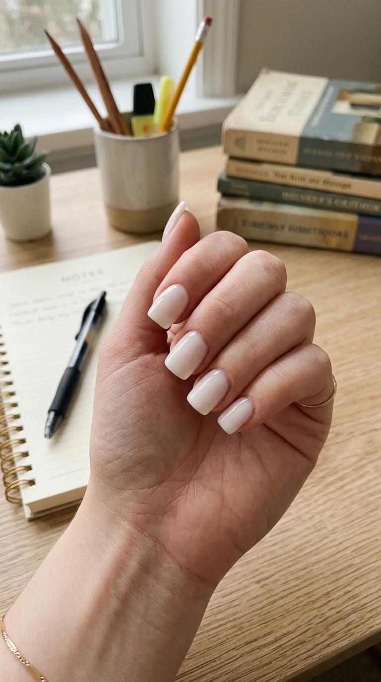 back to school nails square - Milky white sheer square nails