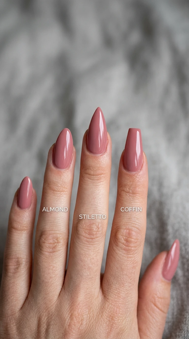 long stiletto nails - Nail shape comparison on hand
