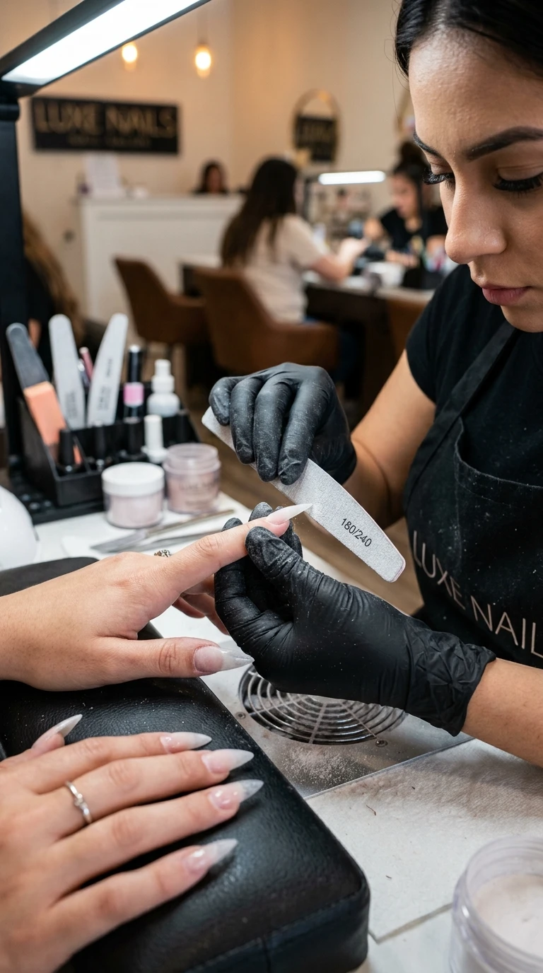 long stiletto nails - Nail technician shaping stiletto