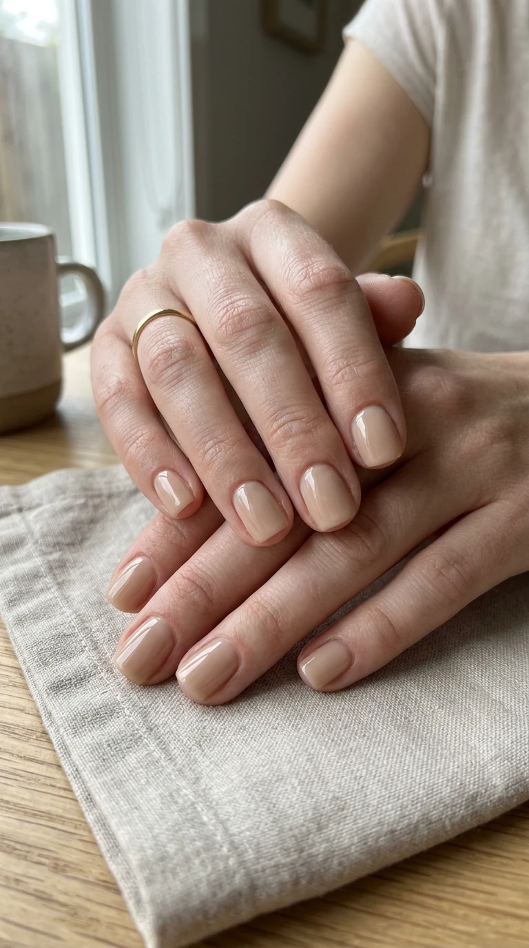 basic back to school nails - Nude nails with glossy coat