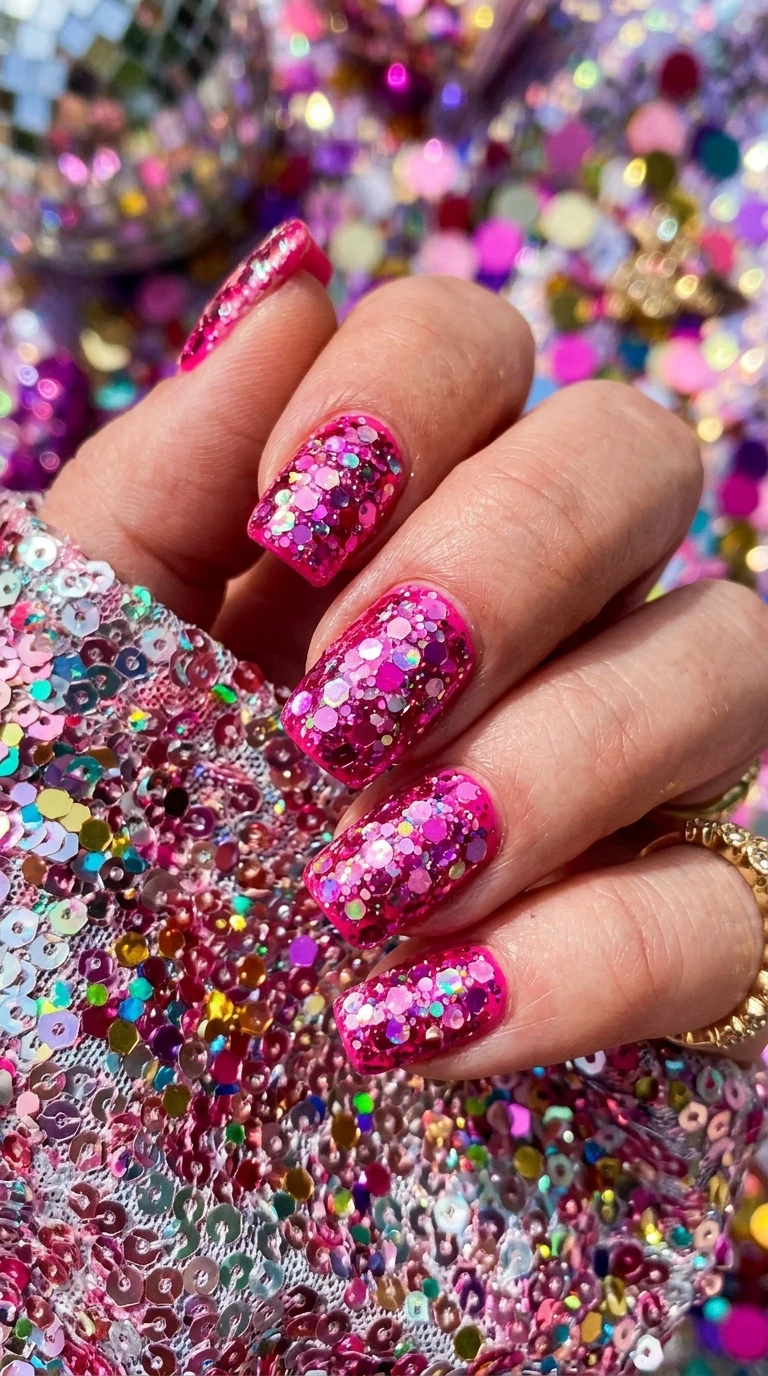 goofy nails - Pink glitter nail art