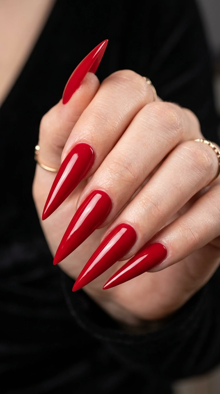 long stiletto nails - Red stiletto nails close-up