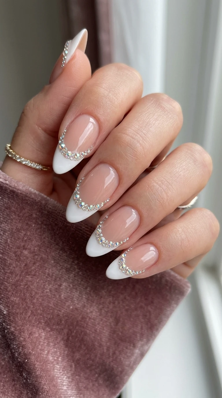 karol g nails - Rhinestone French tip nails