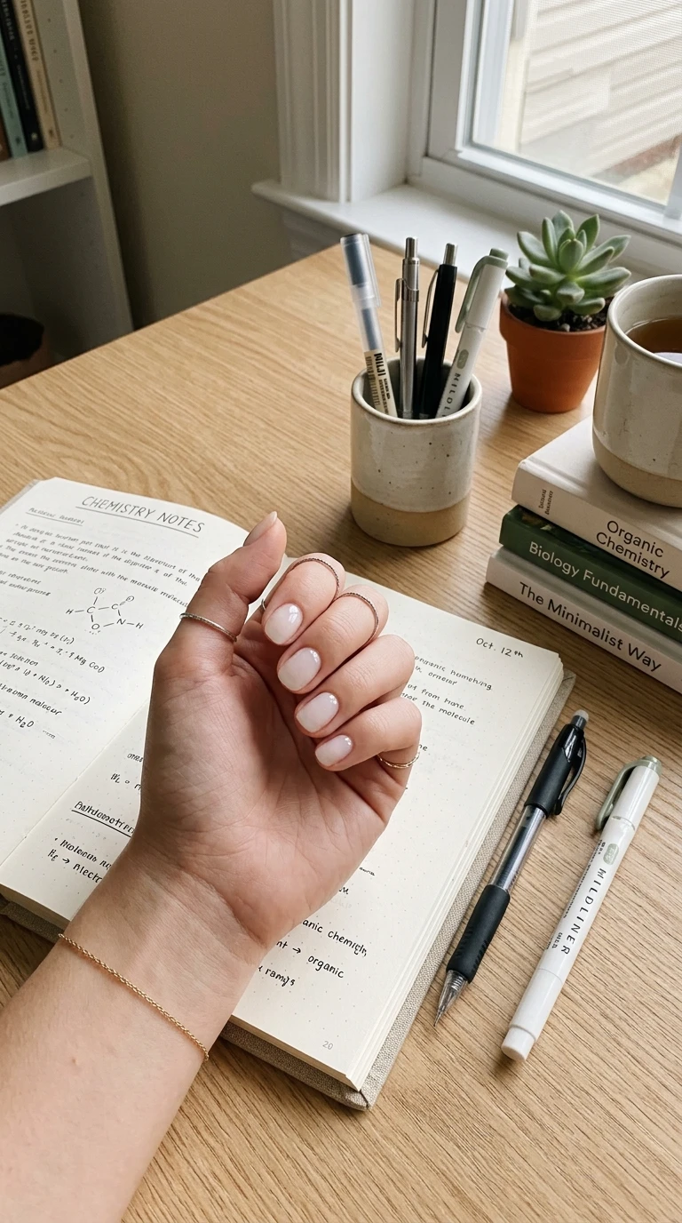 nails for the first day of school - Sheer nails with school supplies