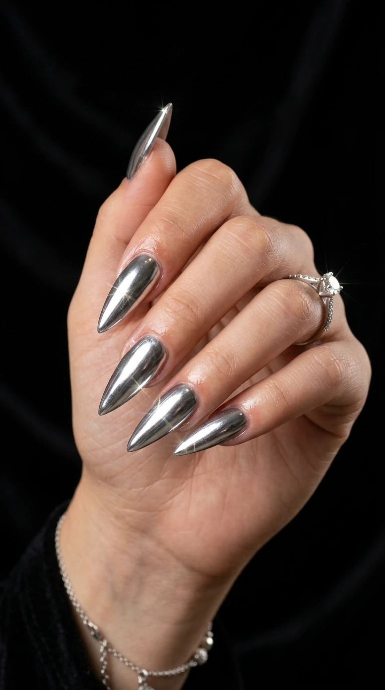 long stiletto nails - Silver stiletto nails catching l