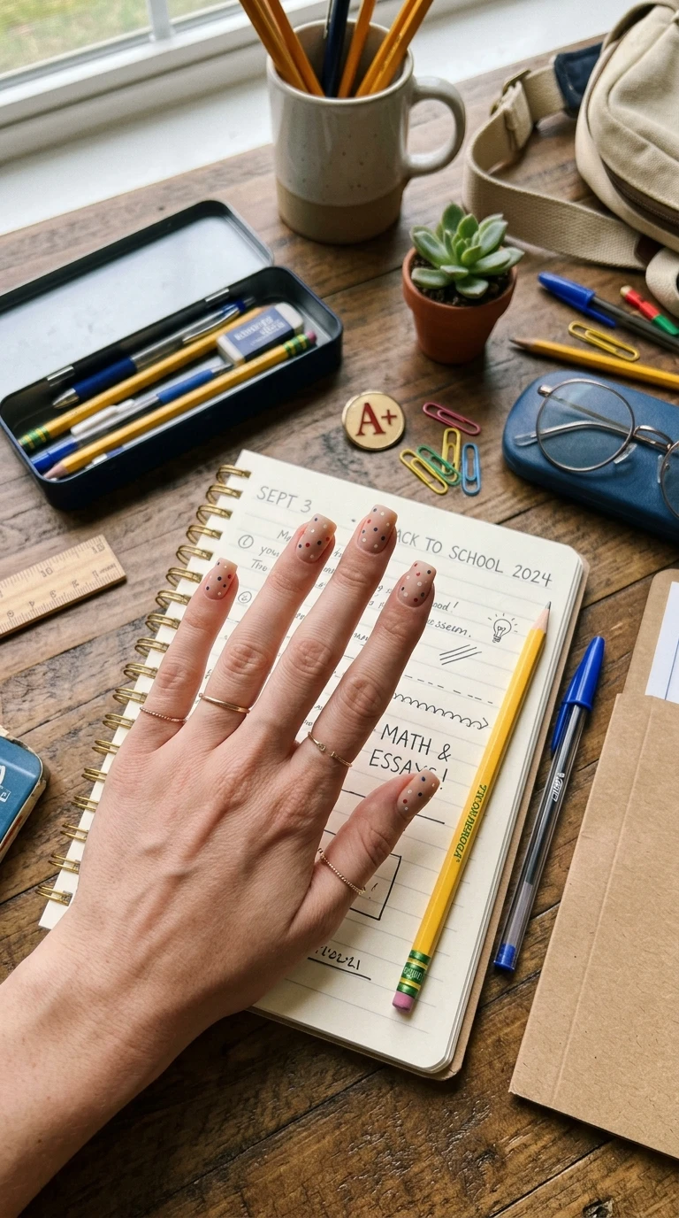 back to school nails square - Square nails with polka dots