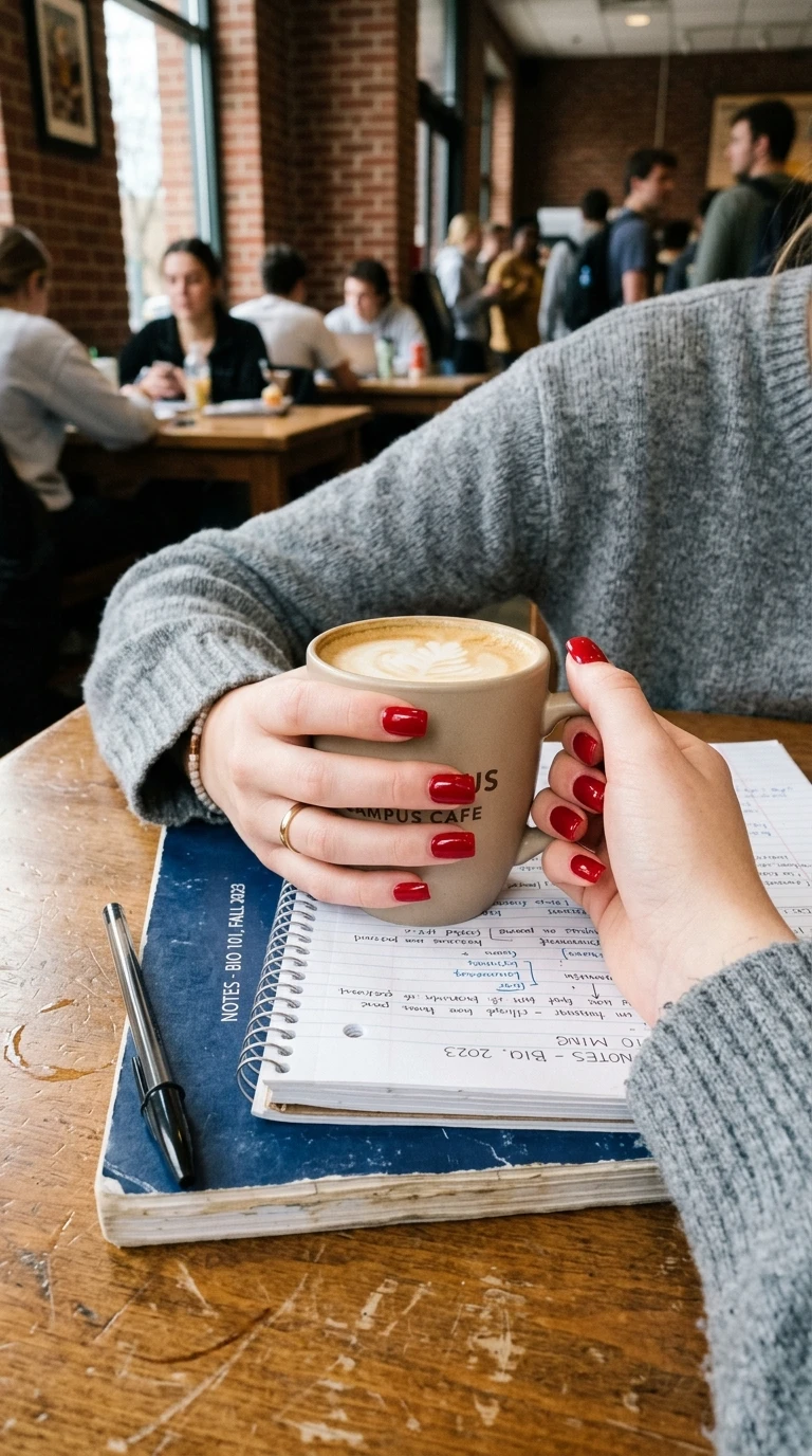 back to school nails square - Student holding coffee and notebook