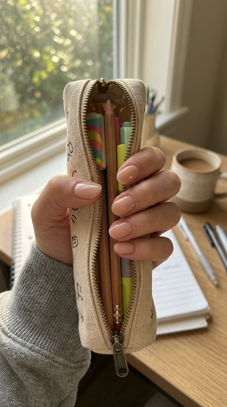 nails for the first day of school - Student holding pencil case