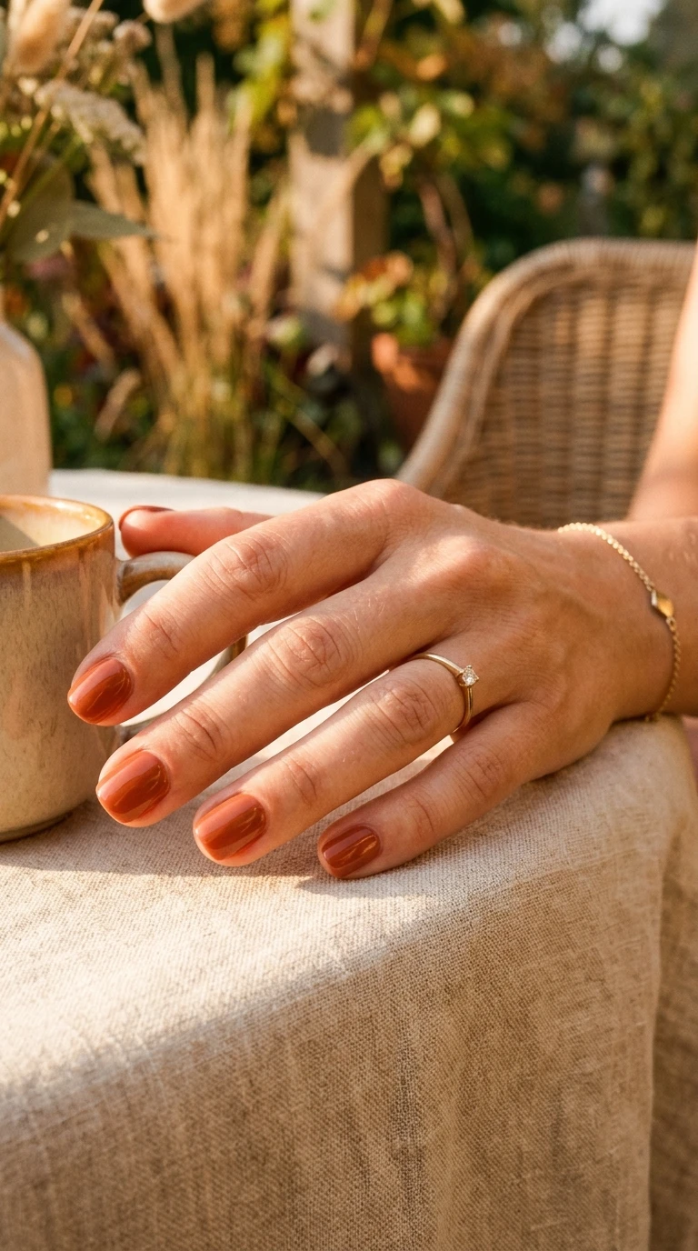 august nail ideas - Terracotta solid nails close-up