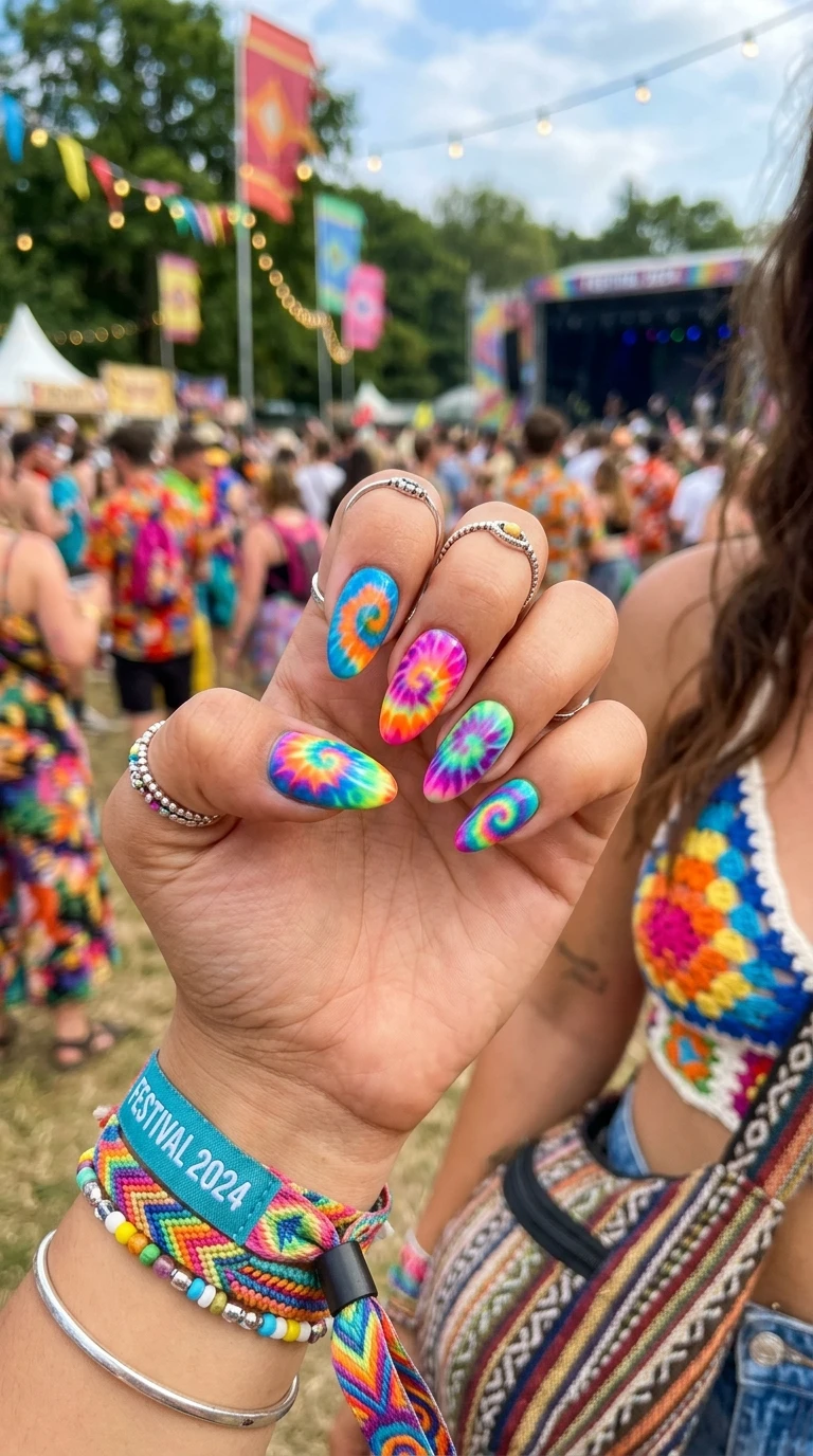 festival nails - Tie-dye swirl nail art