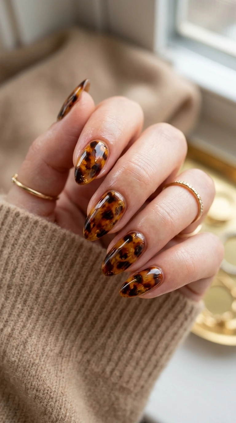 fall nail designs - Tortoiseshell print nail design