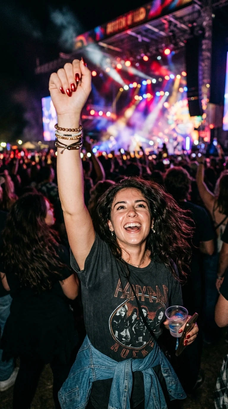 lollapalooza nails - Woman raising hands at concert