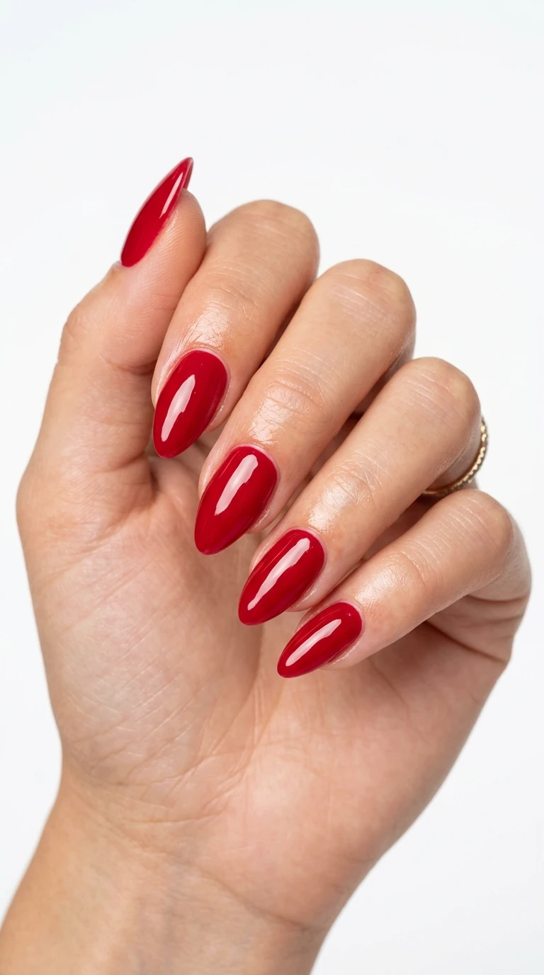 karol g nails ideas - Woman showing red gel nails