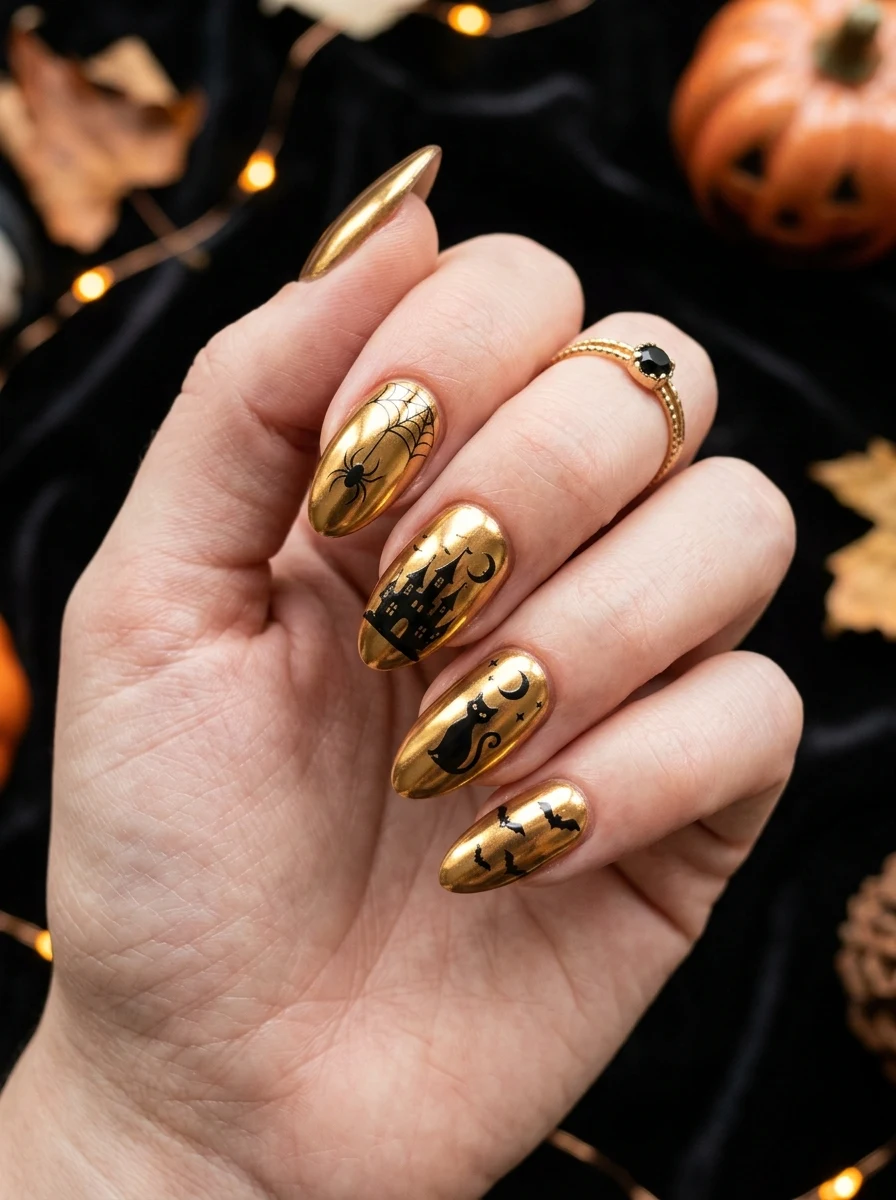 liquid chrome gold halloween nail polish finish