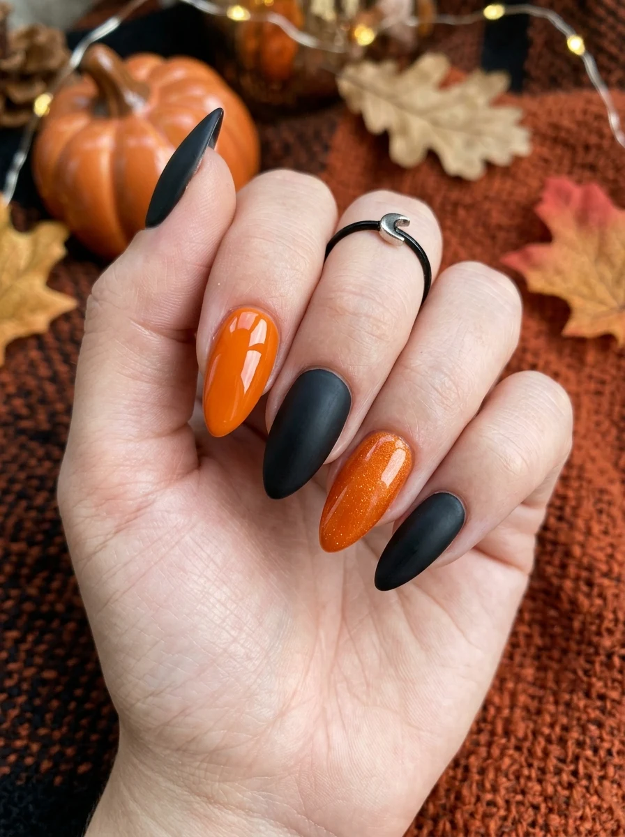 classic black and orange halloween nail color combination