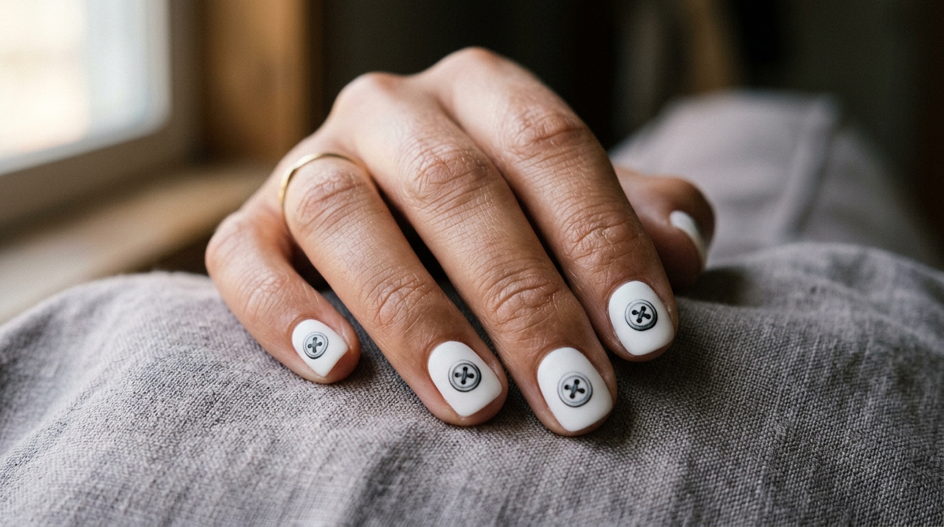hand-painted black button eye nail design