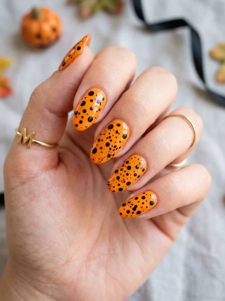 easy last minute halloween nails with dot and splatter technique