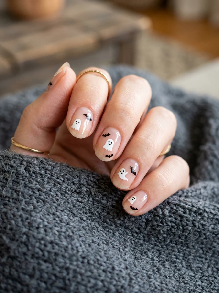 halloween nail stickers and decals applied over clear polish