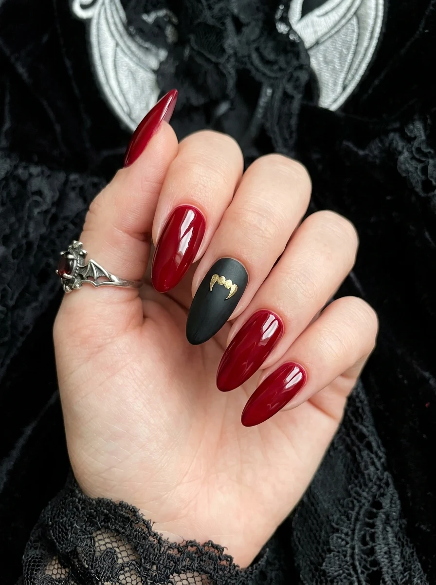 vampire inspired blood red and black gothic halloween nails