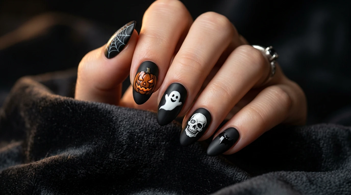matte black bat silhouette nail art