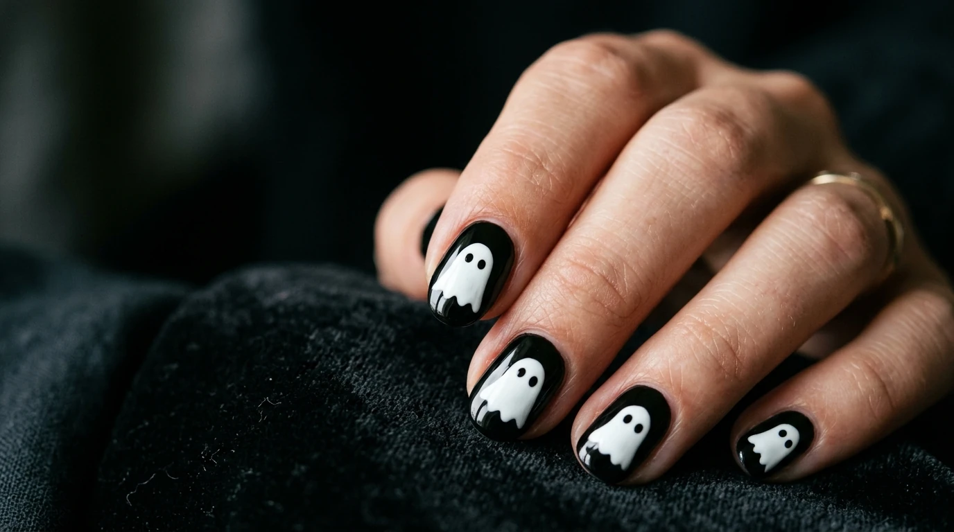 orange jack-o-lantern nail art design