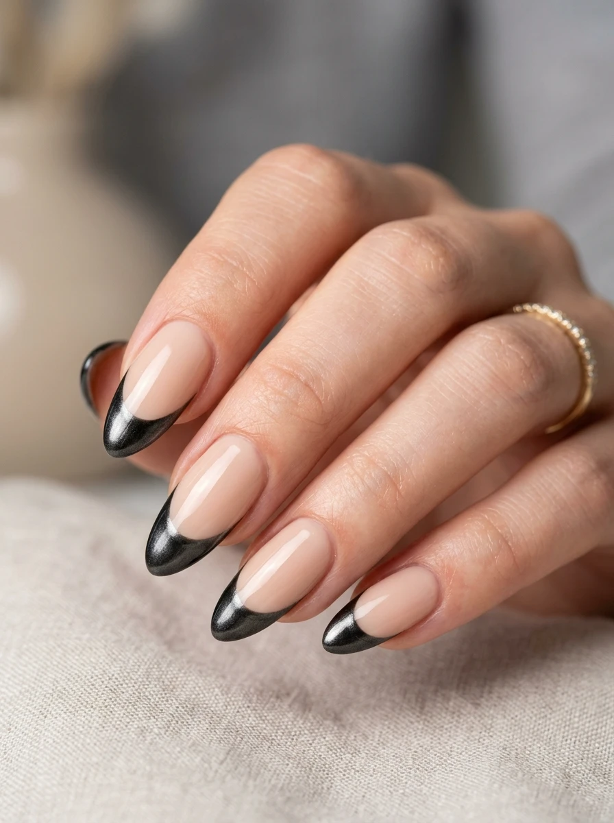 Almond nails with a bold colored French tip