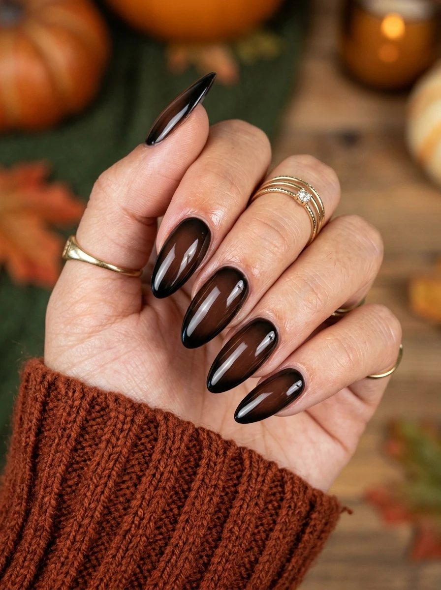 Short squoval nails with a freckle-dot scatter accent