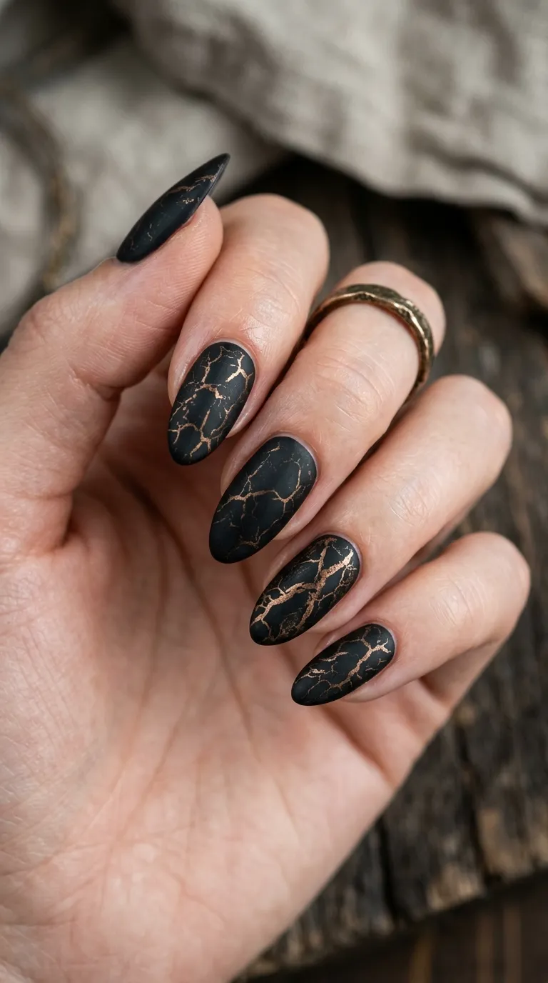 Black and bronze nail art