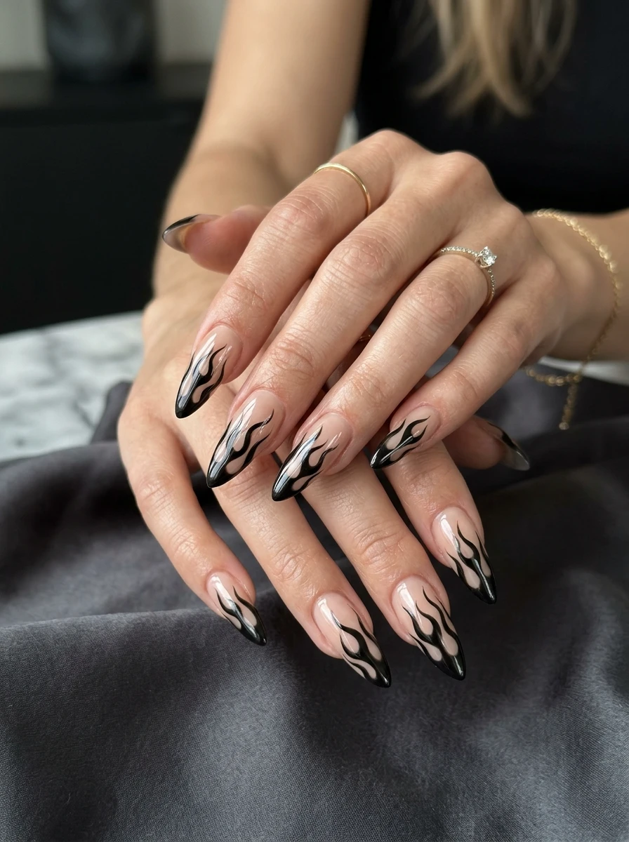 Coffin nails in espresso chrome with a black geometric accent