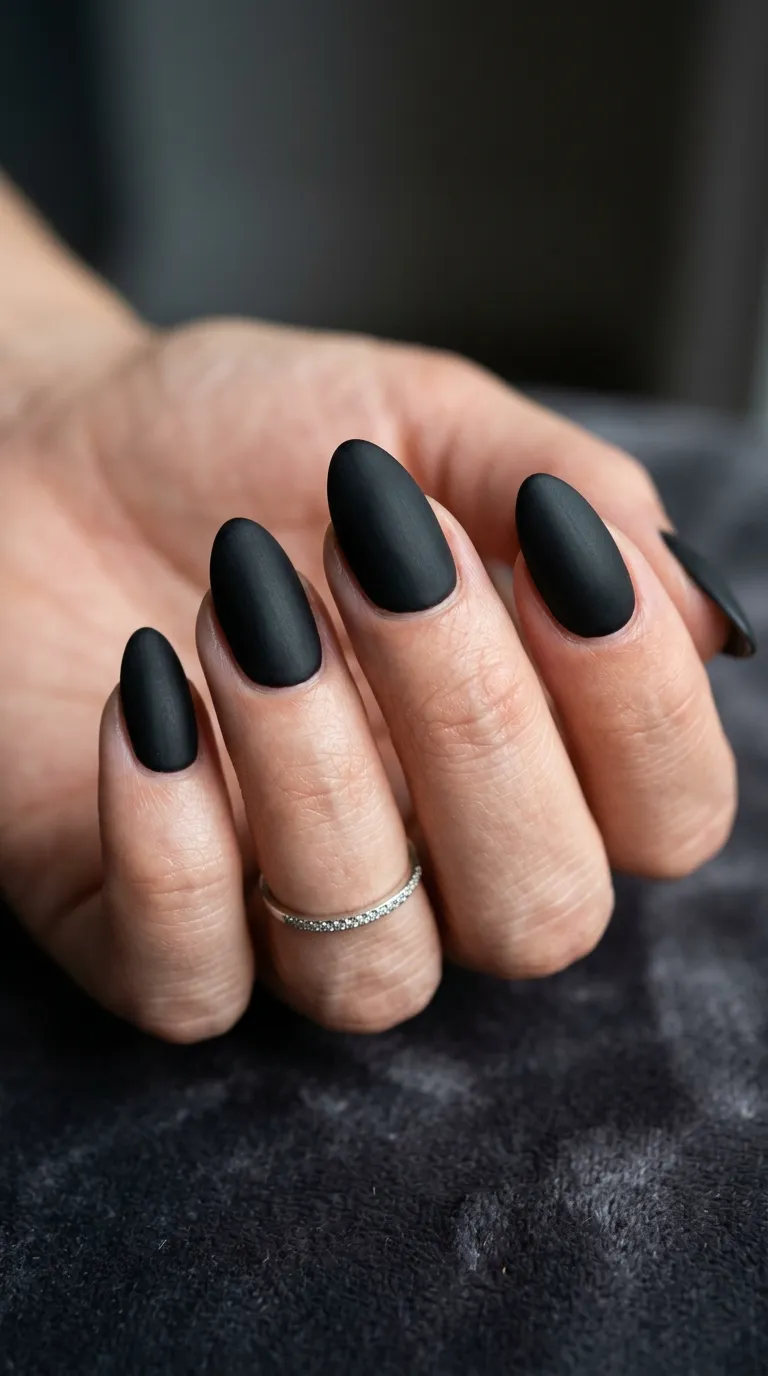 Simple Halloween Nails &ndash; solid black glossy nails with contrast accent
