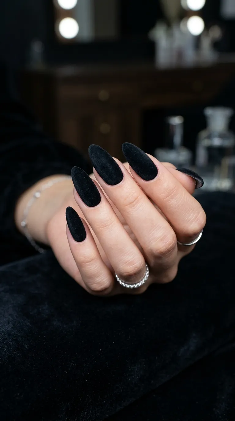 Black velvet matte nails