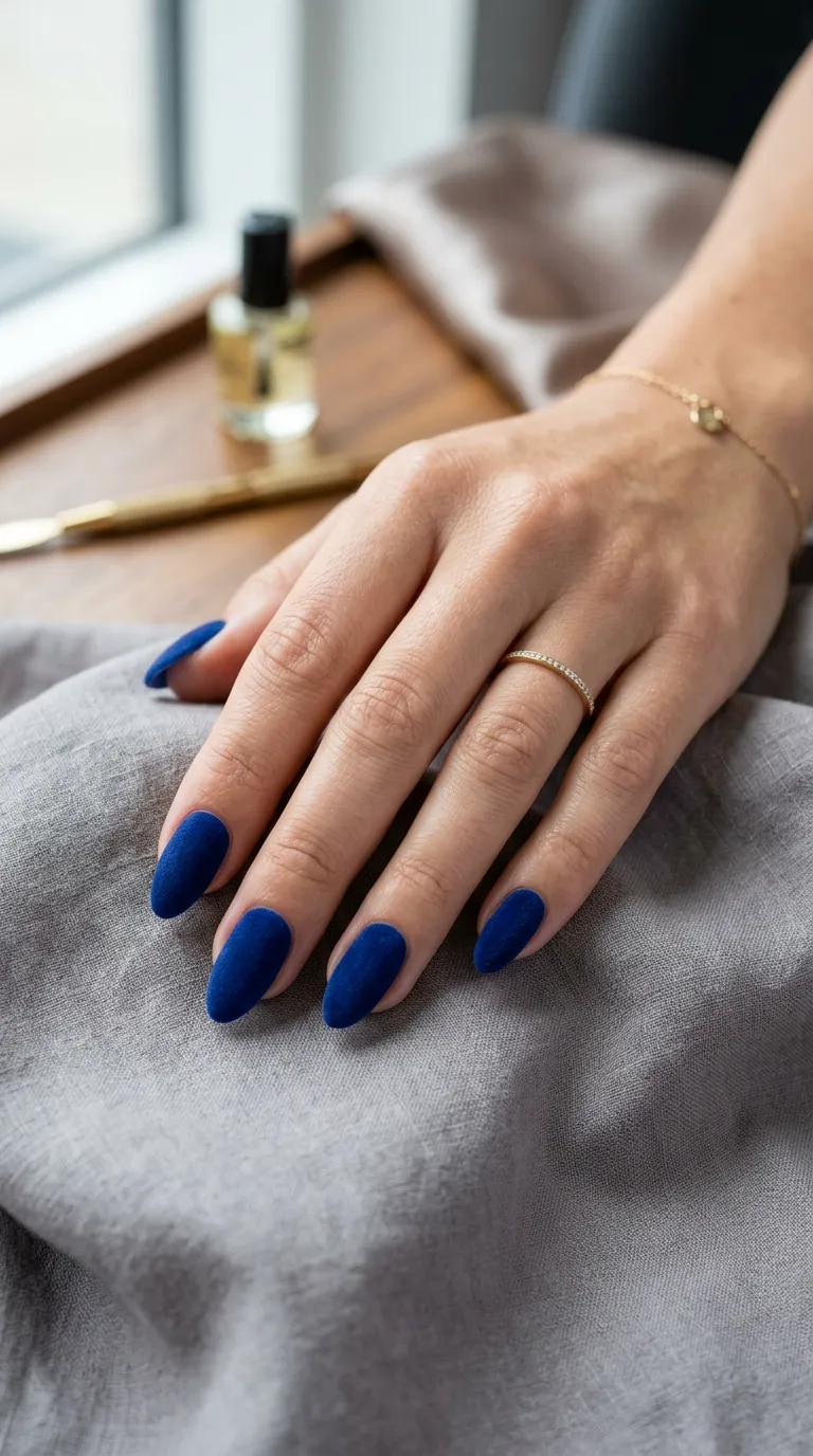 Blue velvet matte nails manicure