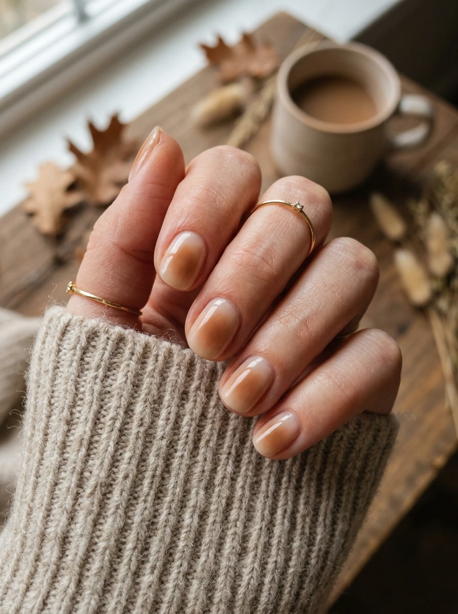 Short nails with an ombr&eacute; fade to a bare tip