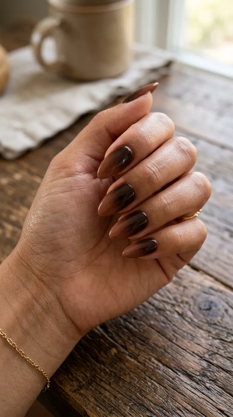 Brown ombre nails gradient effect
