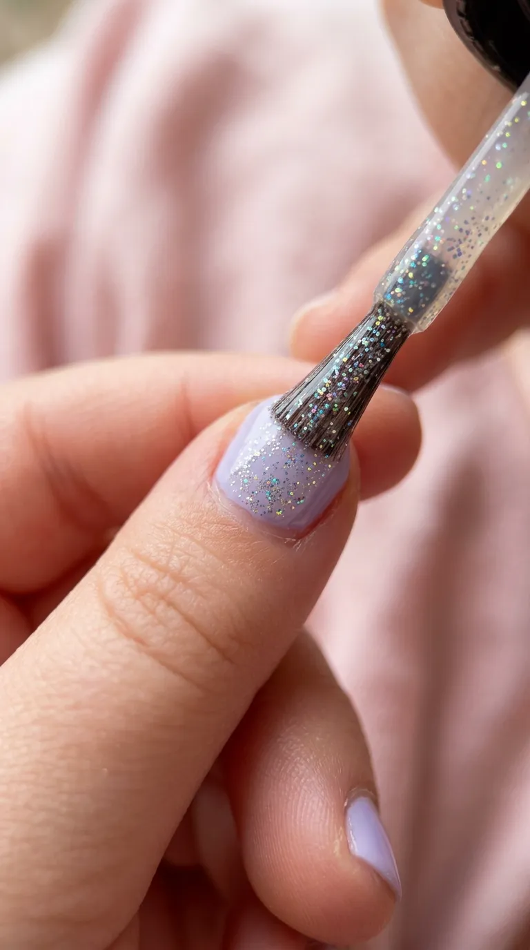 Fine glitter top coat brushed solid pastel base child nail sparkle nail designs for kids