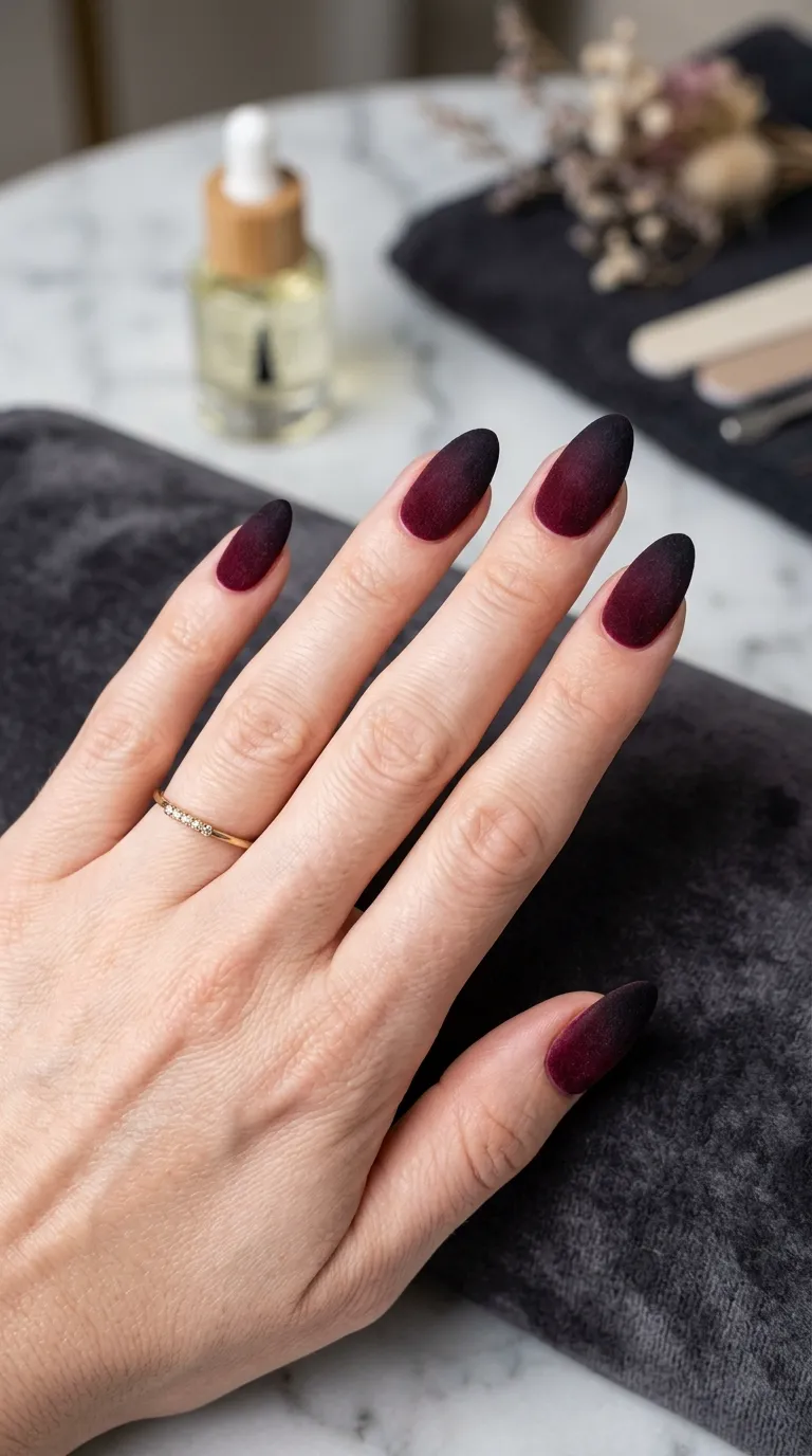 Burgundy velvet ombre manicure