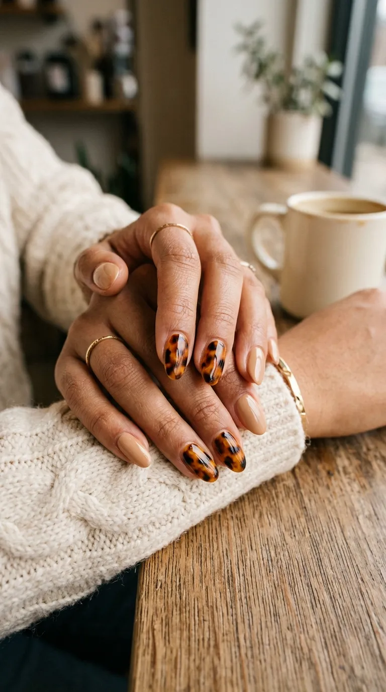 Camel base nails with tortoiseshell