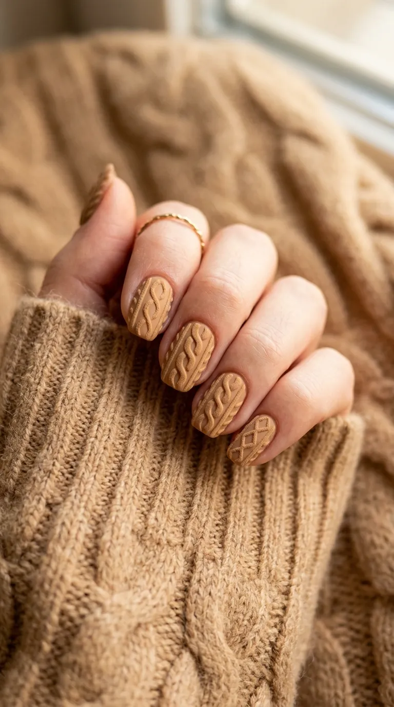 Camel knit texture nail art
