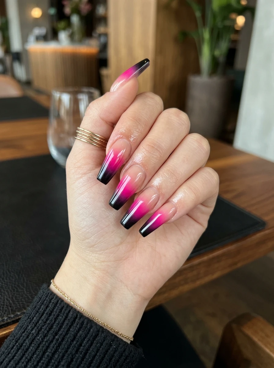 Coffin nails in deep plum with silver vein marble detail