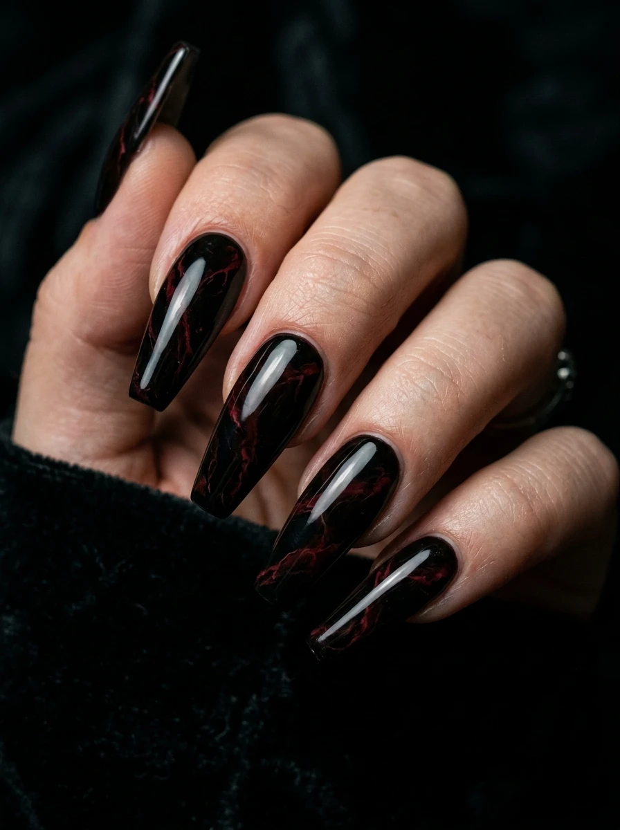 Long coffin nails in a dark gothic baddie style