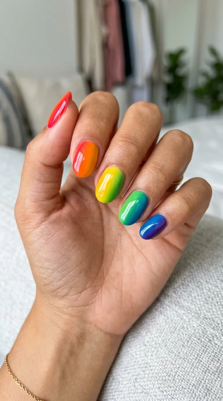 Hero full rainbow nail designs gradient multi color spectrum nail set vibrant saturated bright even rainbow nail designs