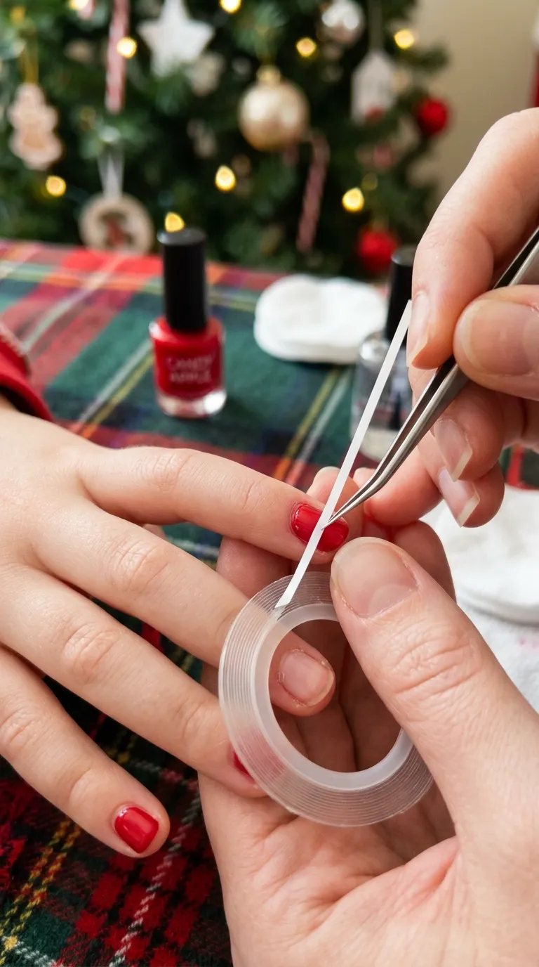 Striping tape two tone red white candy cane nail design child christmas nails for kids