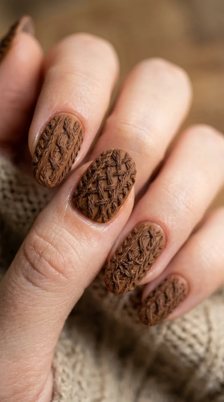 Cross-hatch knit pattern nail art