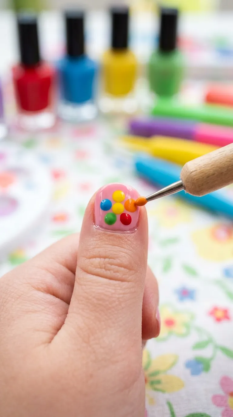 Dotting tool simple five petal flower design small child nail nail designs for kids